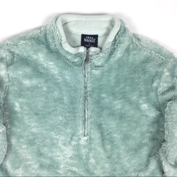 MARKER Furry Pullover Polartec Sweatshirt Half Zip Fuzzy Cozy Aqua Size Medium - Picture 2 of 8